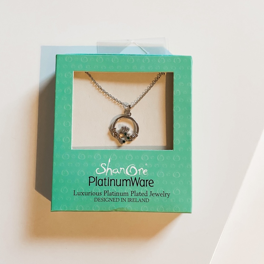 New Platinum Plated Claddagh Necklace